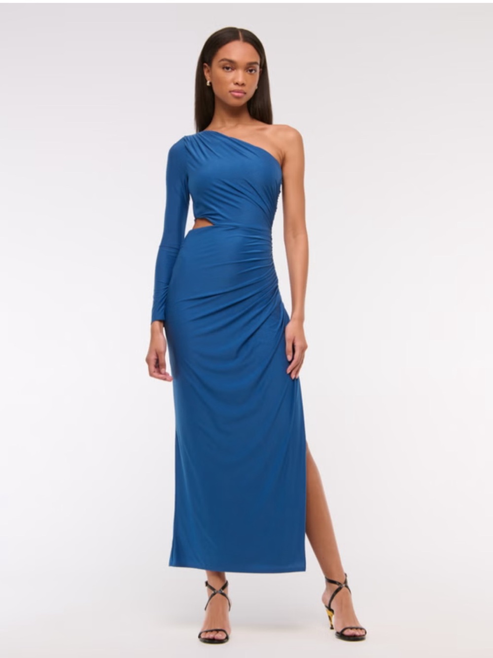 Abercrombie & Fitch One-Shoulder Blue Ruched Gown with Side Cutout NWT